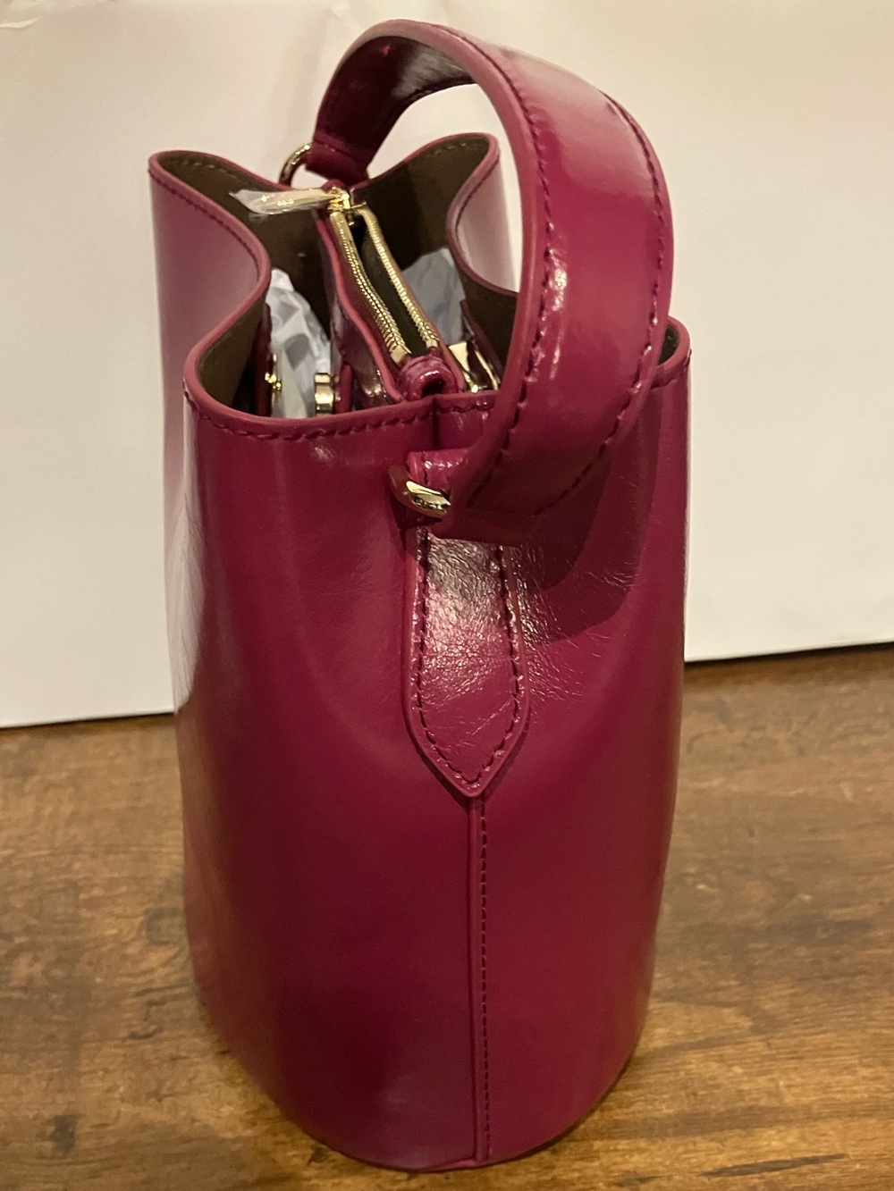 Rare Furla Lacca Patent Leather Mini Bucket Bag NWOT - Picture 6 of 13